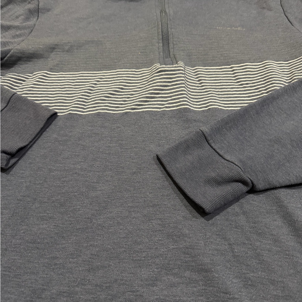 Travis Mathew Men's Blue Quarter-Zip Striped Sweater - Picture 3 of 9